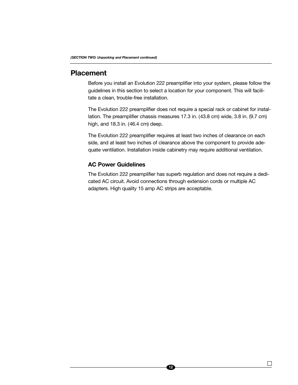Placement | Evolution Technologies 222 User Manual | Page 12 / 48