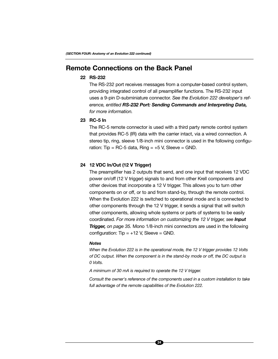 Remote connections on the back panel | Evolution Technologies 222 User Manual | Page 24 / 48