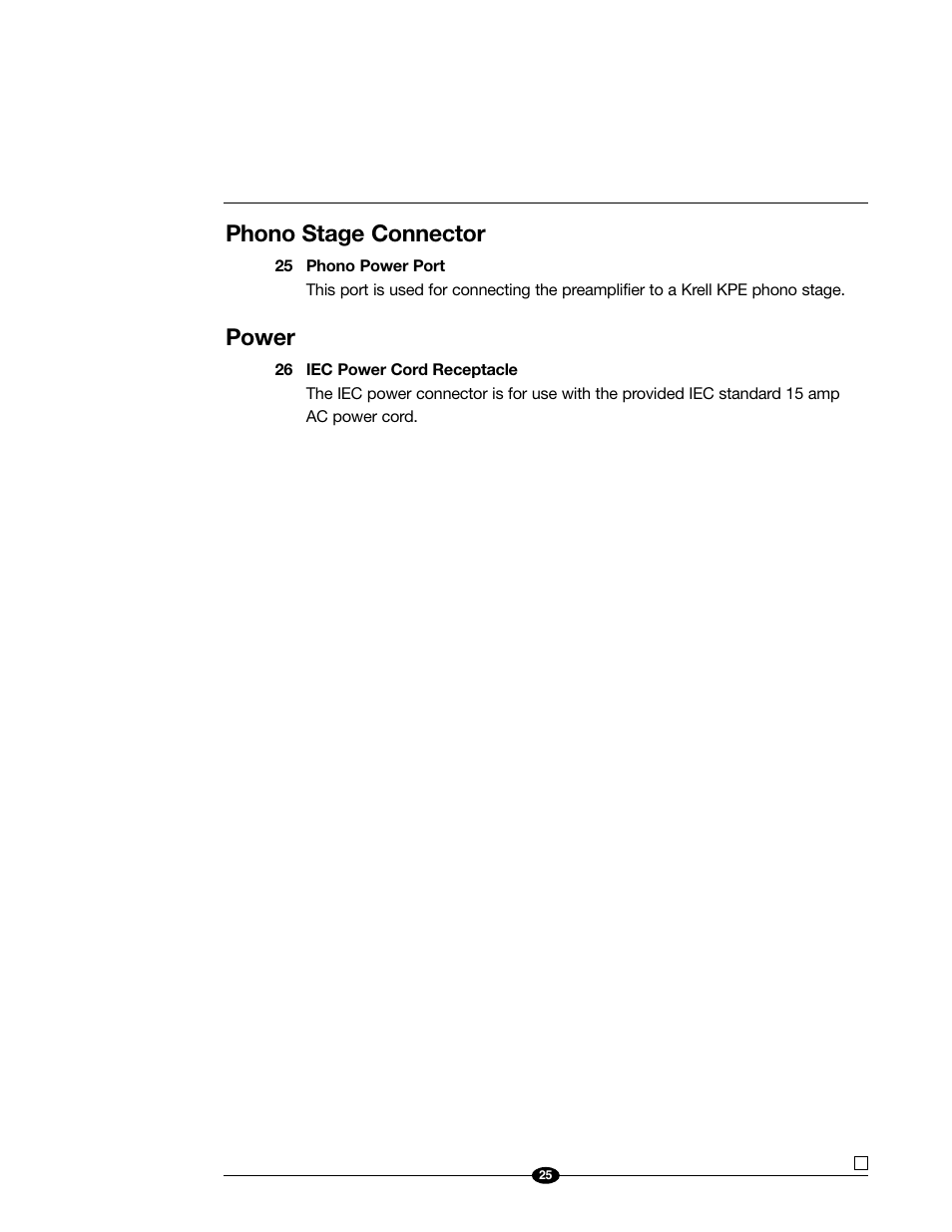 Phono stage connector, Power | Evolution Technologies 222 User Manual | Page 25 / 48
