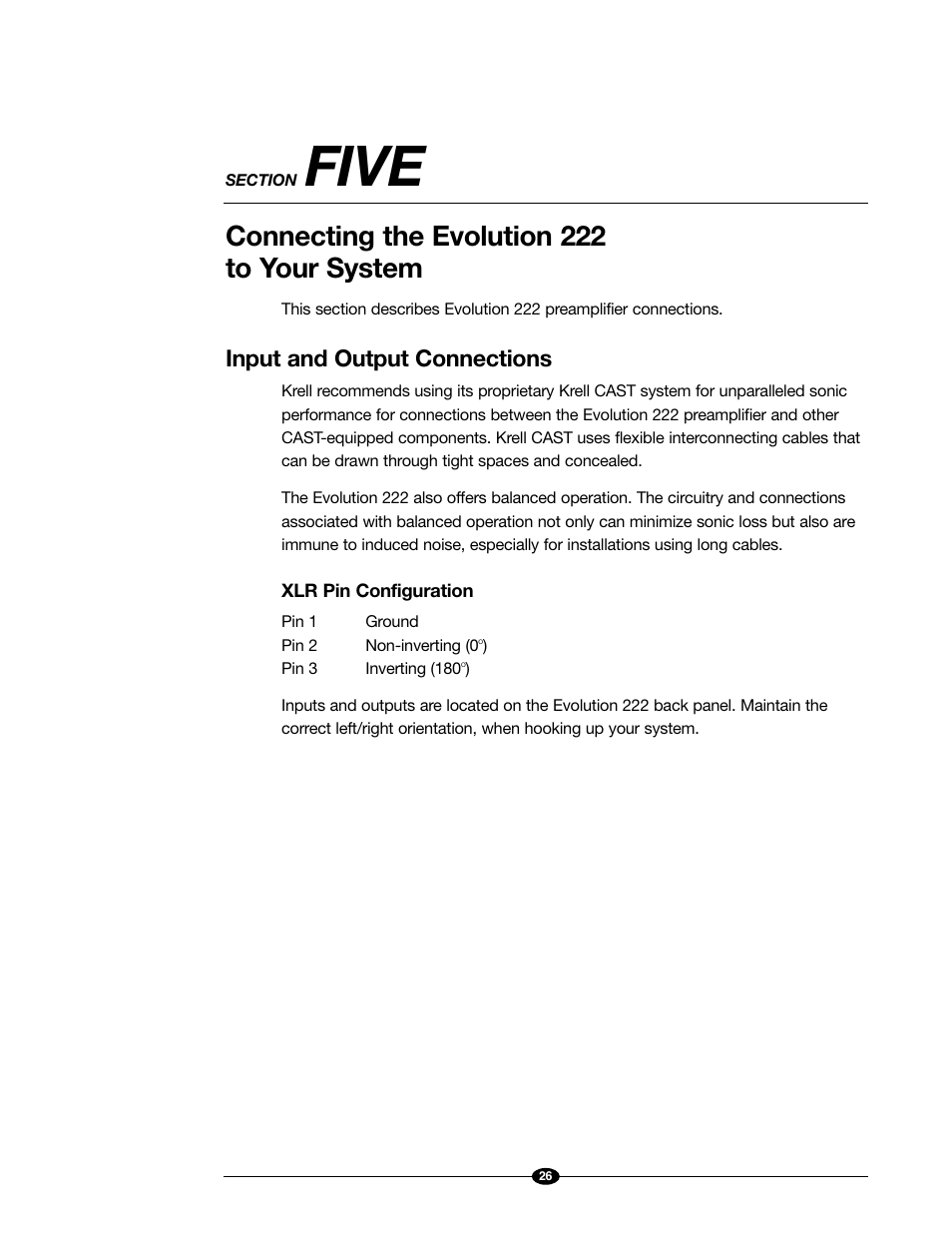 Five, Connecting the evolution 222 to your system, Input and output connections | Evolution Technologies 222 User Manual | Page 26 / 48