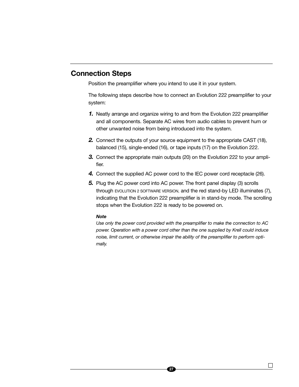 Connection steps | Evolution Technologies 222 User Manual | Page 27 / 48