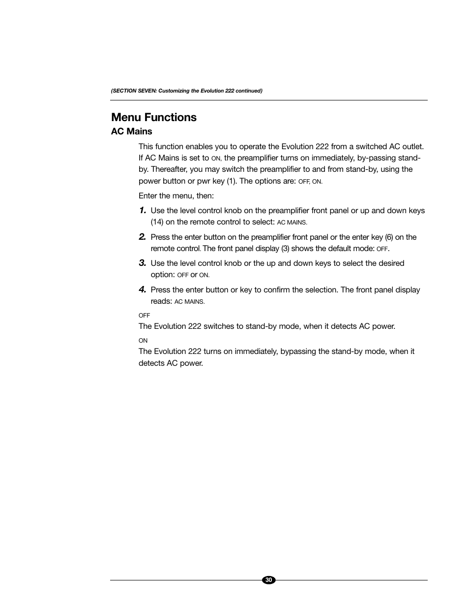 Menu functions | Evolution Technologies 222 User Manual | Page 30 / 48