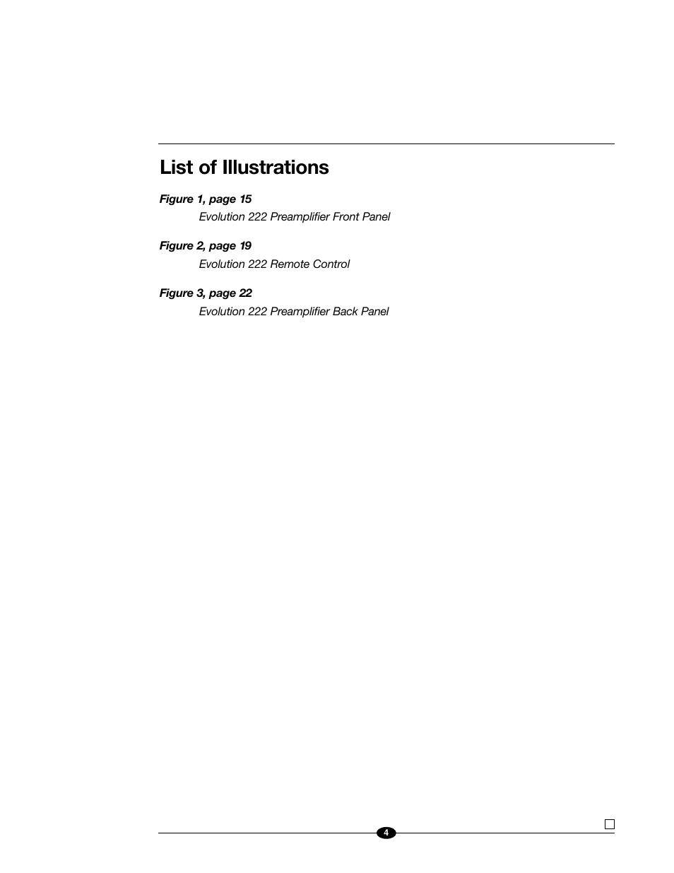 List of illustrations | Evolution Technologies 222 User Manual | Page 4 / 48