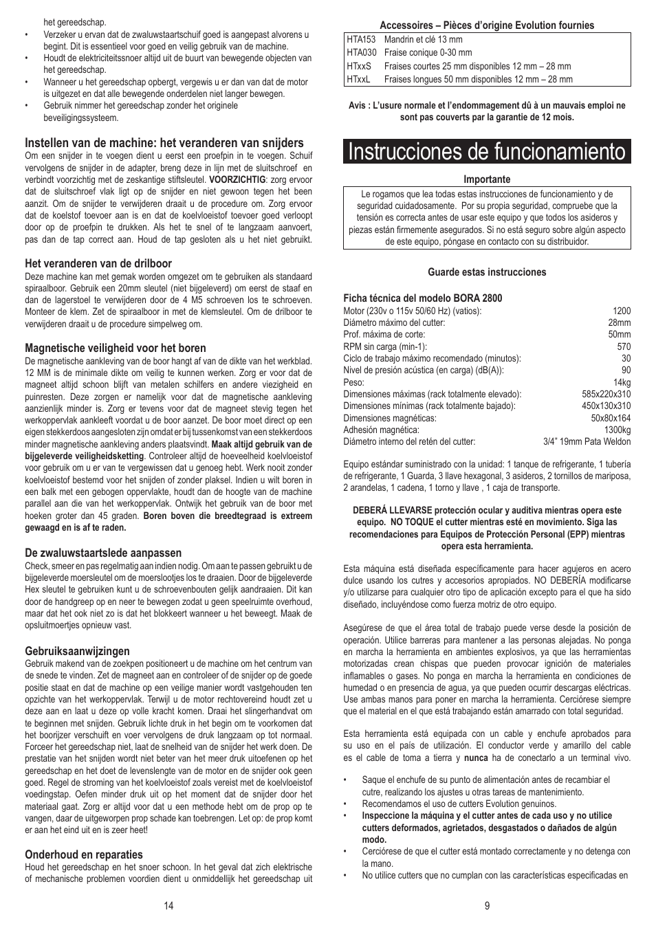 Instrucciones de funcionamiento | Evolution Technologies BORA 2800 User Manual | Page 15 / 21