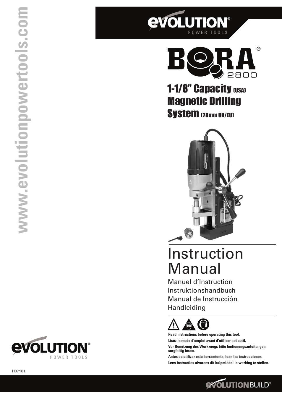Instruction manual, 1/8” capacity, Magnetic drilling system | Evolution Technologies BORA 2800 User Manual | Page 21 / 21