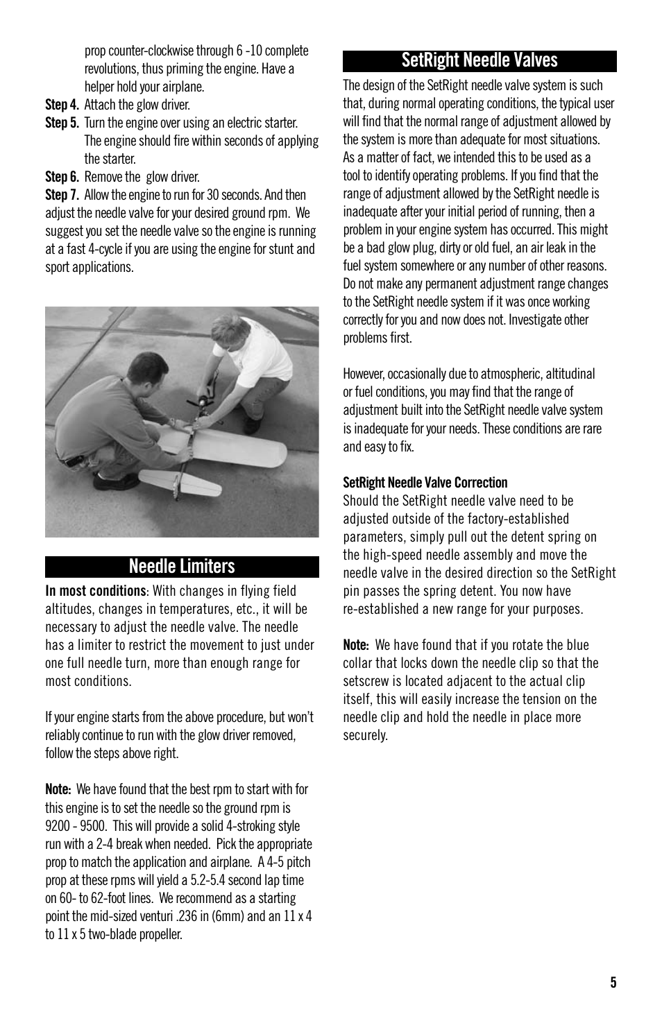 Needle limiters, Setright needle valves | Evolution Technologies 36NT User Manual | Page 5 / 12