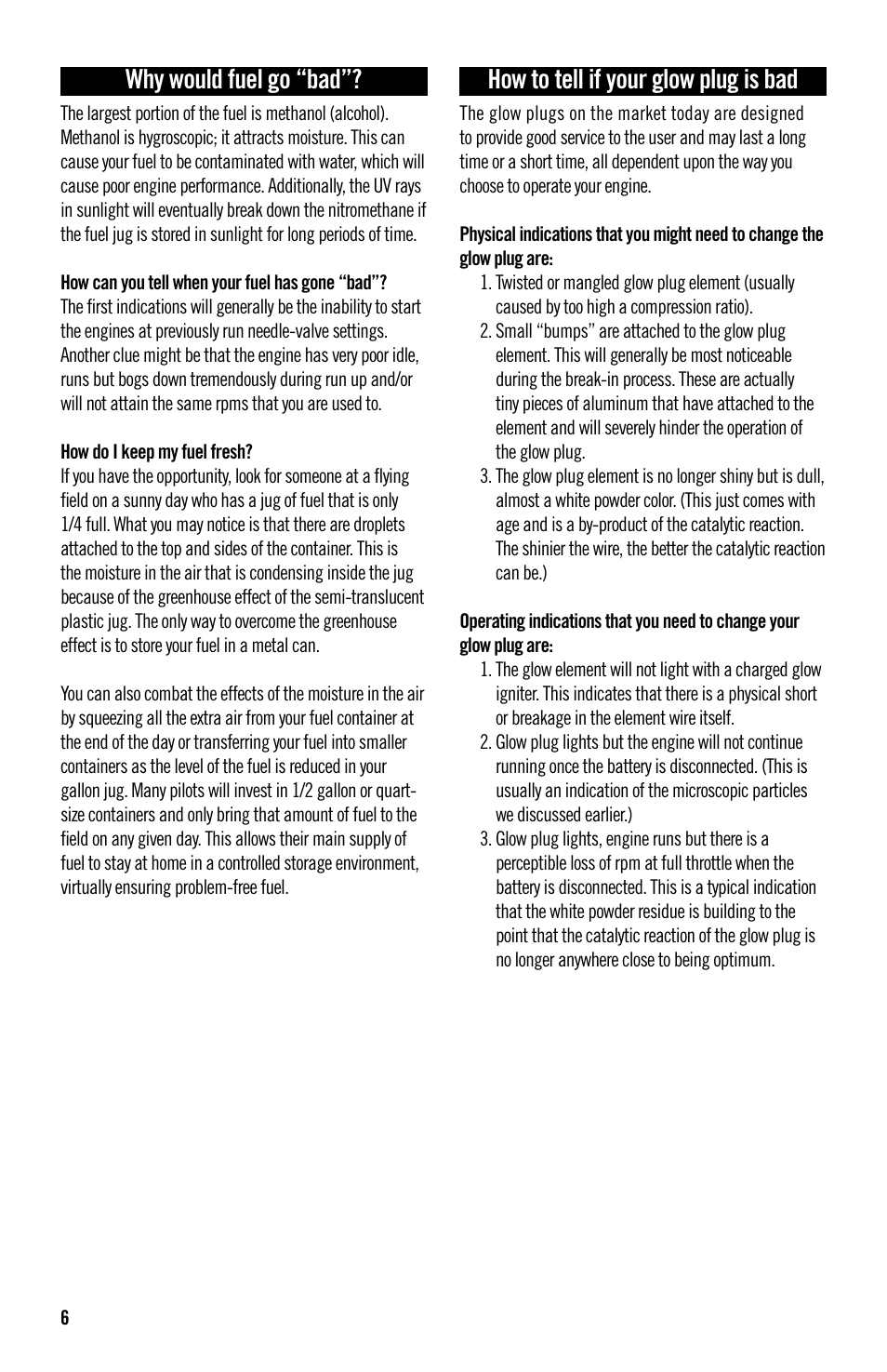 Why would fuel go “bad, How to tell if your glow plug is bad | Evolution Technologies 36NT User Manual | Page 6 / 12