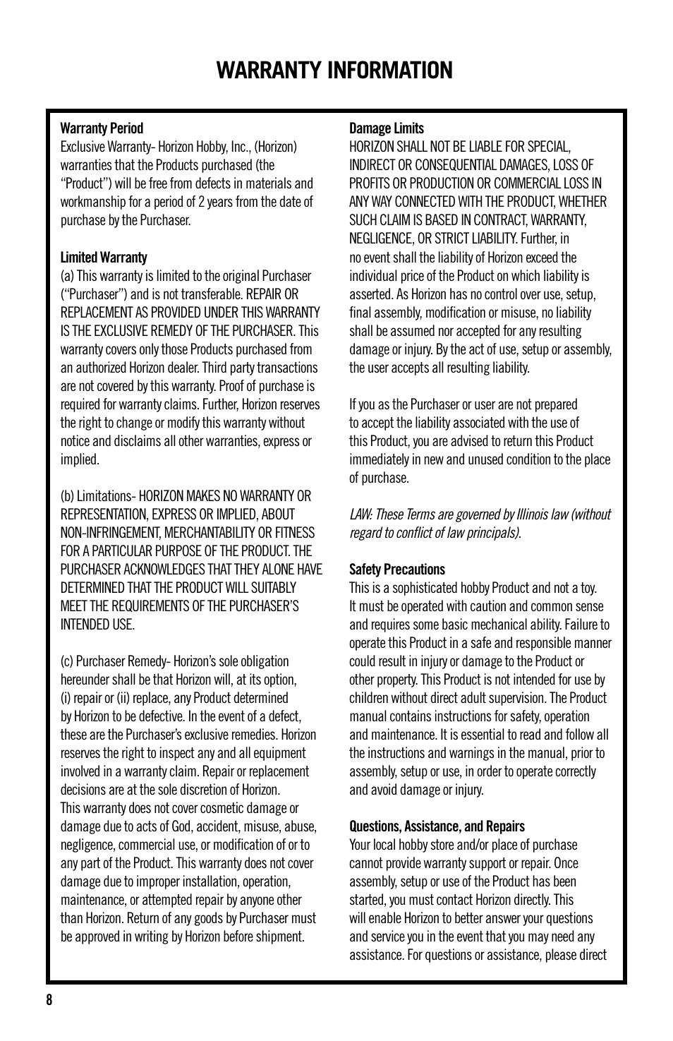 Warranty information | Evolution Technologies 36NT User Manual | Page 8 / 12