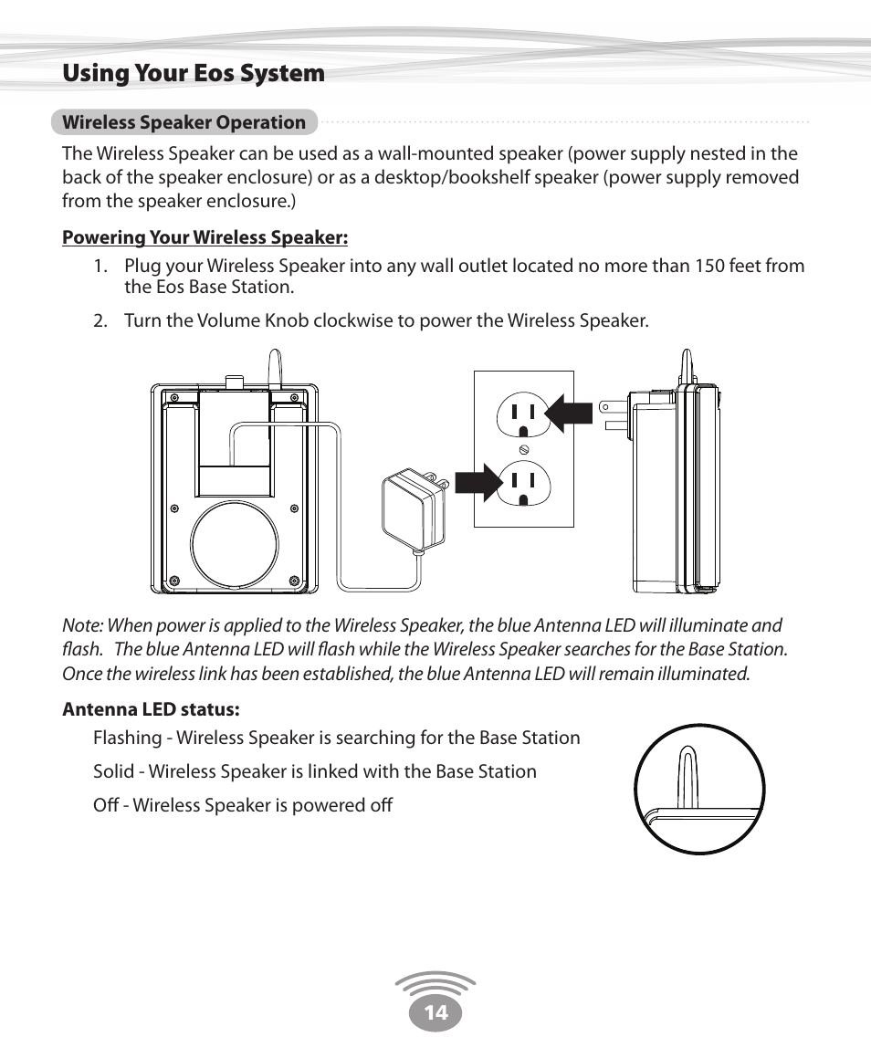 Using your eos system | Eos Wireless Wireless Stereo Speaker User Manual | Page 14 / 20