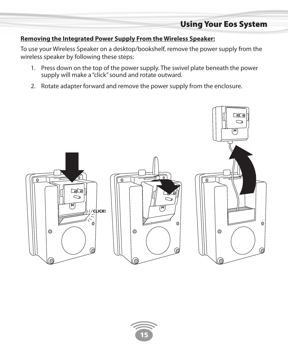 Using your eos system | Eos Wireless Wireless Stereo Speaker User Manual | Page 15 / 20