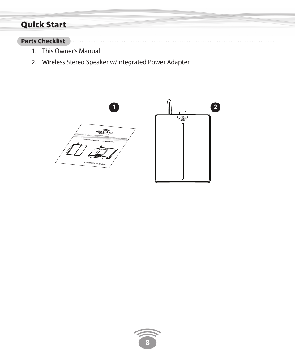 Quick start | Eos Wireless Wireless Stereo Speaker User Manual | Page 8 / 20