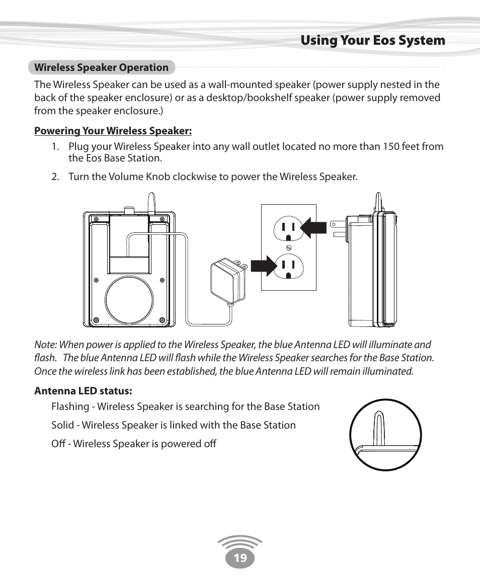 Using your eos system | Eos Wireless Digital Wireless Multi-Room Audio System User Manual | Page 19 / 28
