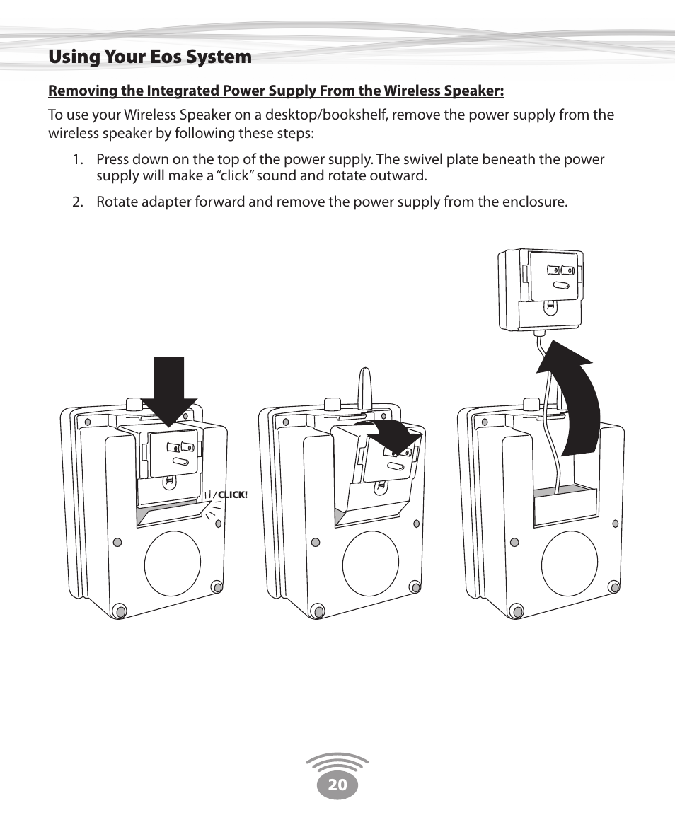 Using your eos system | Eos Wireless Digital Wireless Multi-Room Audio System User Manual | Page 20 / 28