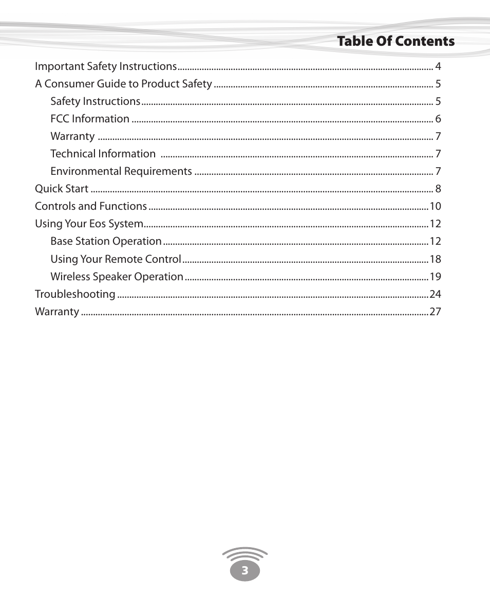Eos Wireless Digital Wireless Multi-Room Audio System User Manual | Page 3 / 28