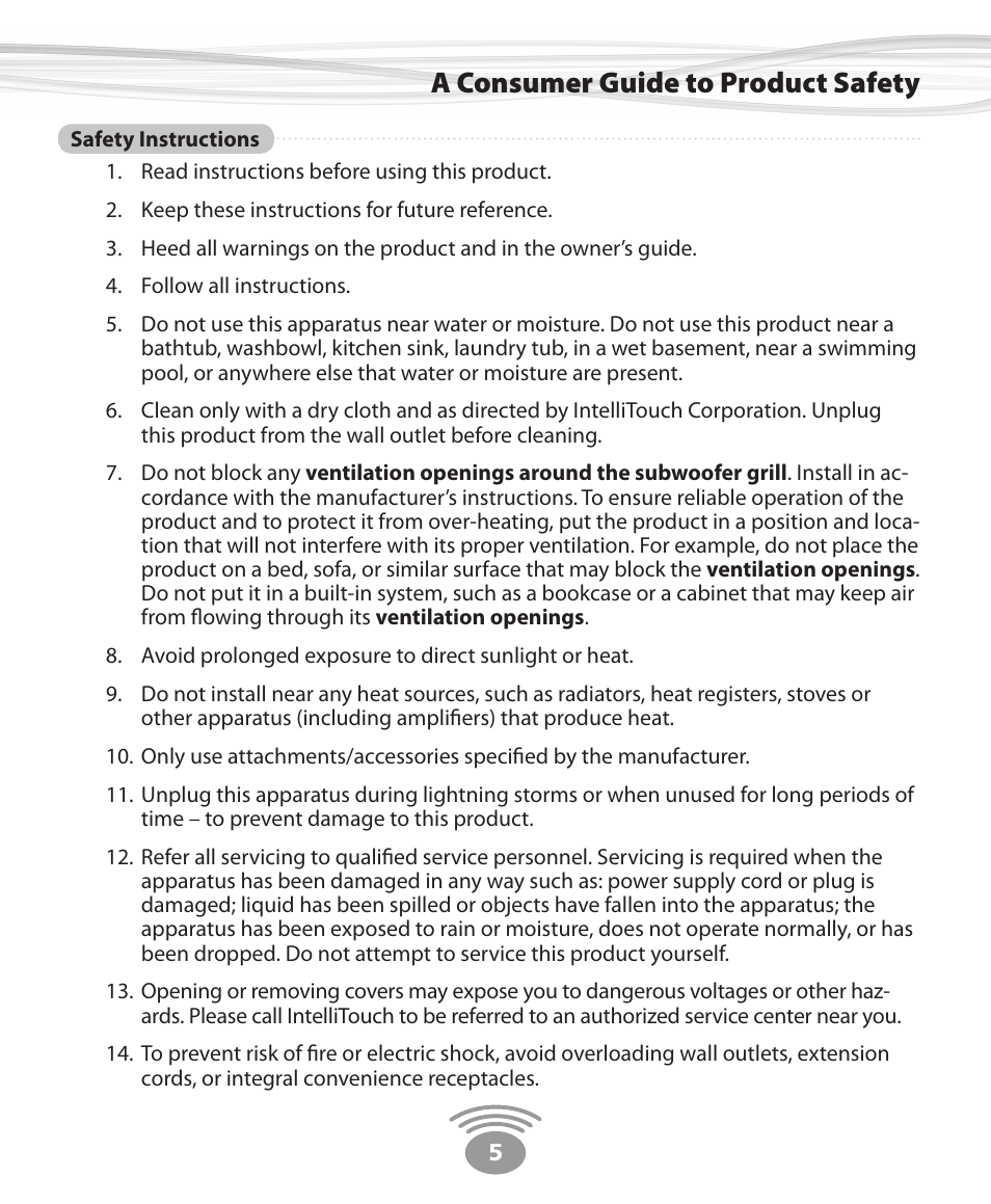 A consumer guide to product safety | Eos Wireless Digital Wireless Multi-Room Audio System User Manual | Page 5 / 28