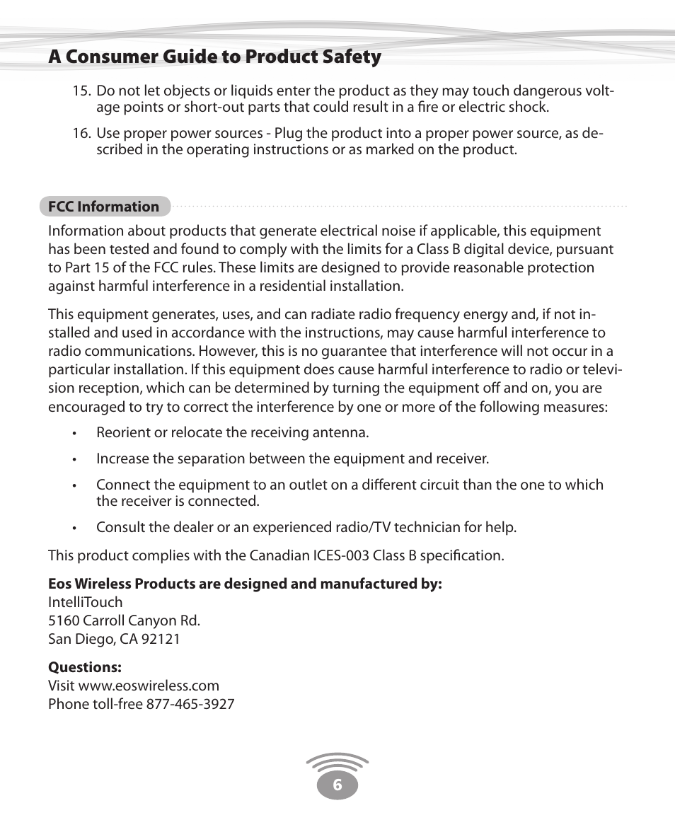 A consumer guide to product safety | Eos Wireless Digital Wireless Multi-Room Audio System User Manual | Page 6 / 28