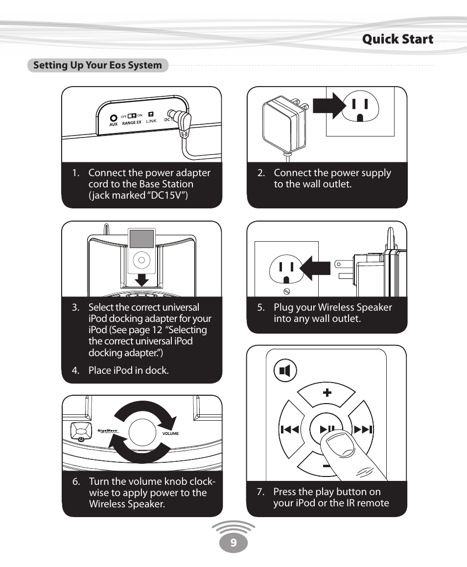 Quick start | Eos Wireless Digital Wireless Multi-Room Audio System User Manual | Page 9 / 28