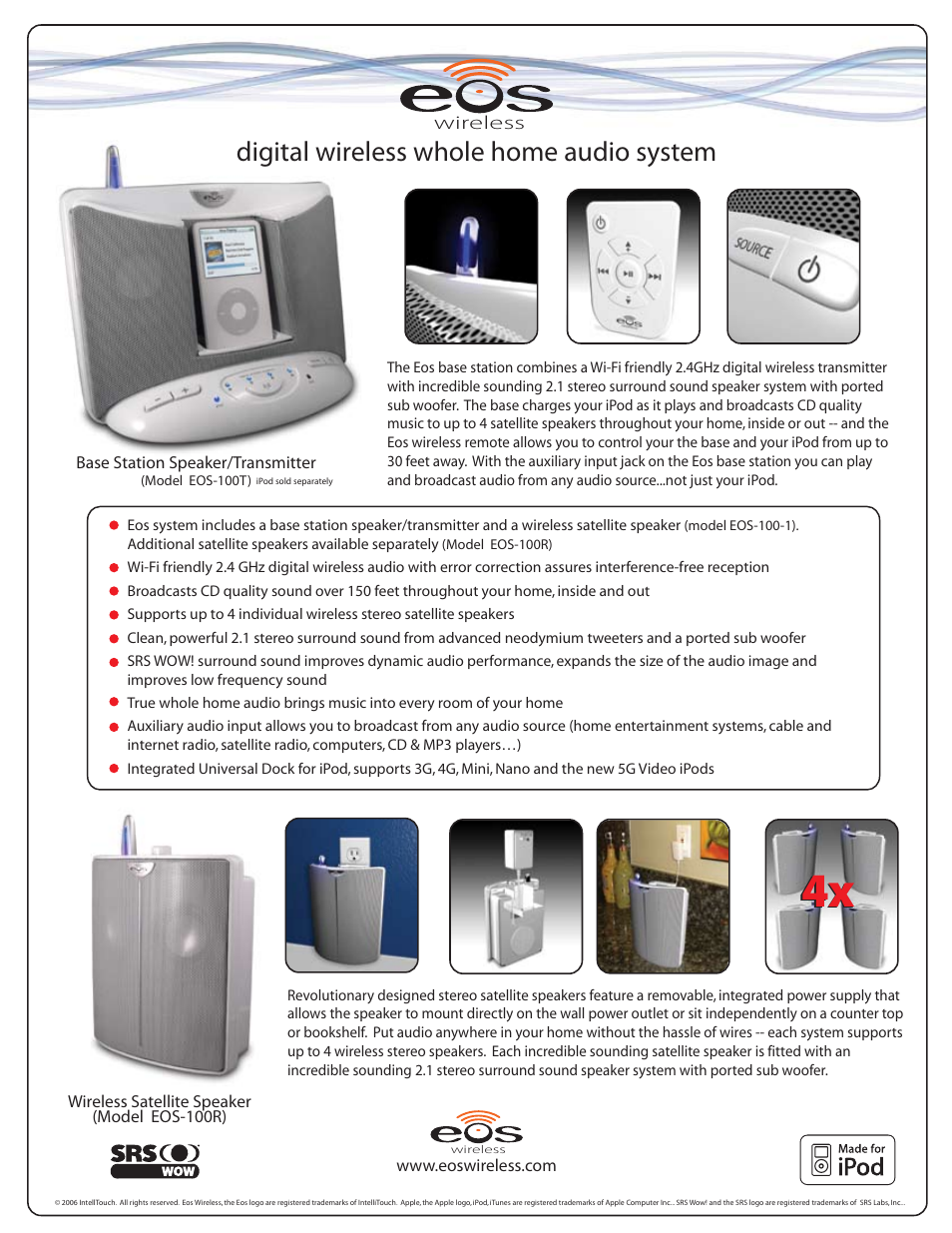 Digital wireless whole home audio system | Eos Wireless EOS-100TR User Manual | Page 2 / 2