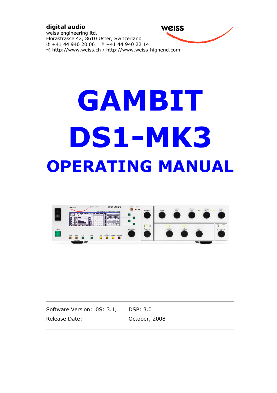 Edelweiss GAMBIT DS1-MK3 User Manual | 36 pages