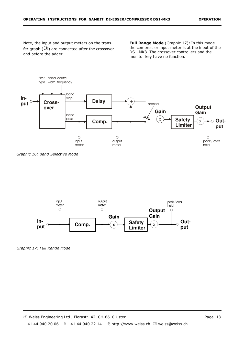 Cross- over, In- put out- put, Delay comp | Safety limiter, Gain, Output gain in- put comp, Out- put safety limiter, Output gain | Edelweiss GAMBIT DS1-MK3 User Manual | Page 13 / 36