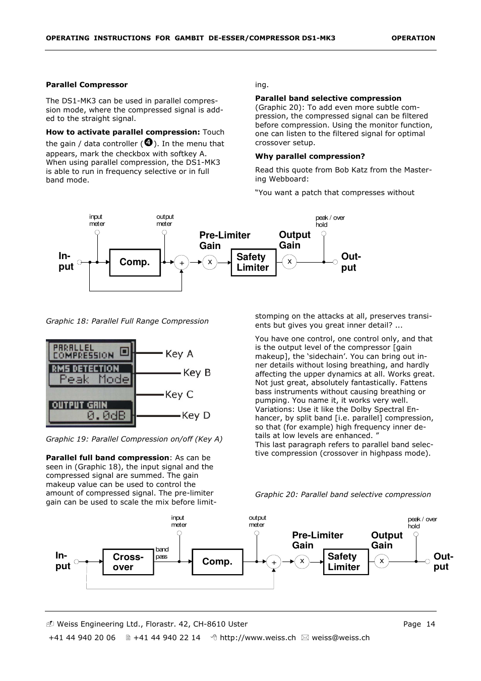 In- put comp, Out- put safety limiter, Pre-limiter gain output gain | Edelweiss GAMBIT DS1-MK3 User Manual | Page 14 / 36