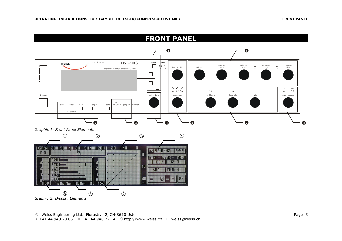 Front panel, Ds1-mk3 | Edelweiss GAMBIT DS1-MK3 User Manual | Page 3 / 36