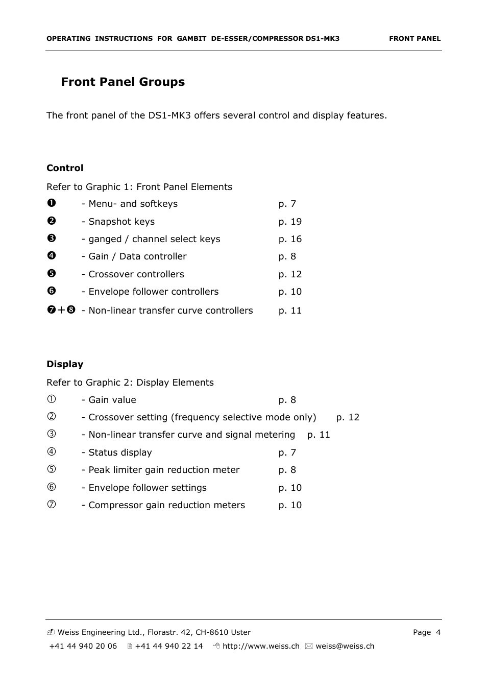 Front panel groups | Edelweiss GAMBIT DS1-MK3 User Manual | Page 4 / 36