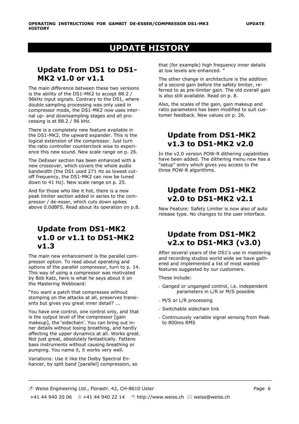 Update history | Edelweiss GAMBIT DS1-MK3 User Manual | Page 6 / 36