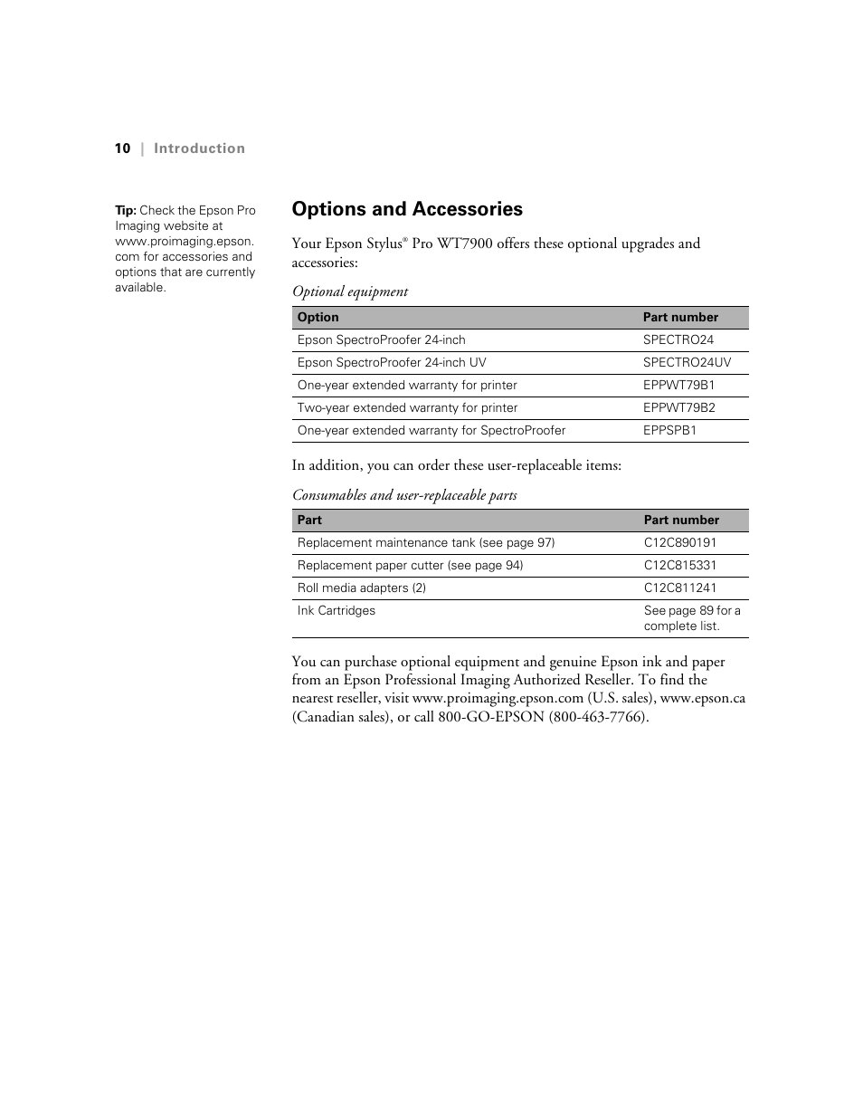 Options and accessories | E-Tech STYLUS Pro WT7900 User Manual | Page 10 / 136