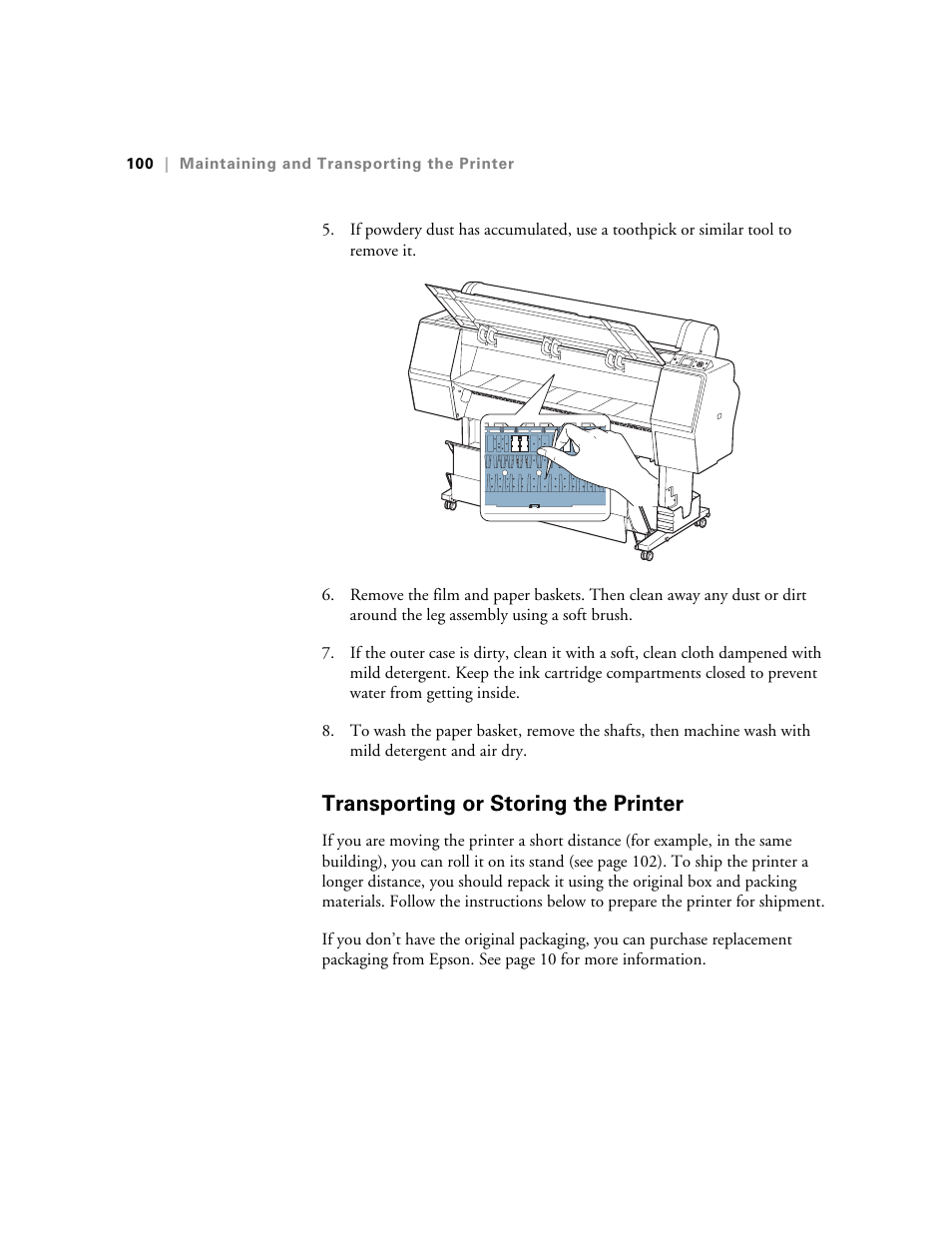 Transporting or storing the printer | E-Tech STYLUS Pro WT7900 User Manual | Page 100 / 136