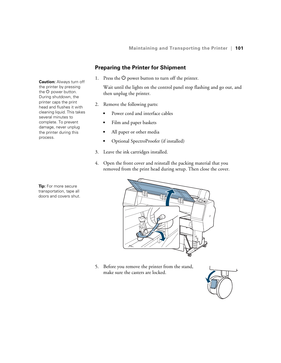 Preparing the printer for shipment | E-Tech STYLUS Pro WT7900 User Manual | Page 101 / 136