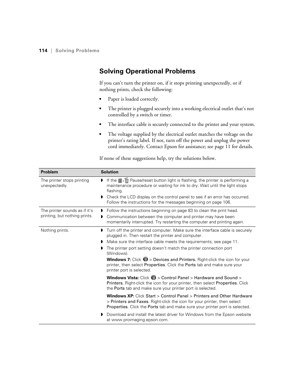 Solving operational problems | E-Tech STYLUS Pro WT7900 User Manual | Page 114 / 136