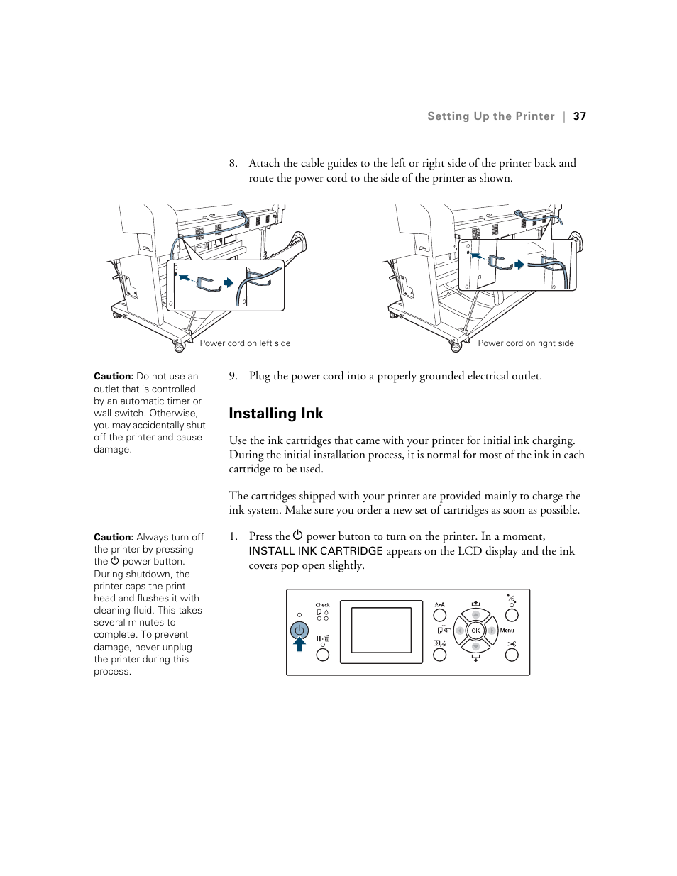 Installing ink | E-Tech STYLUS Pro WT7900 User Manual | Page 37 / 136