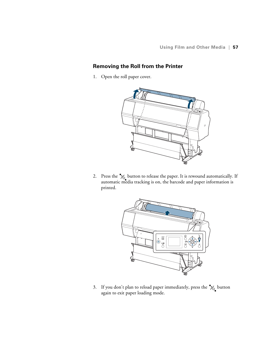 Removing the roll from the printer | E-Tech STYLUS Pro WT7900 User Manual | Page 57 / 136