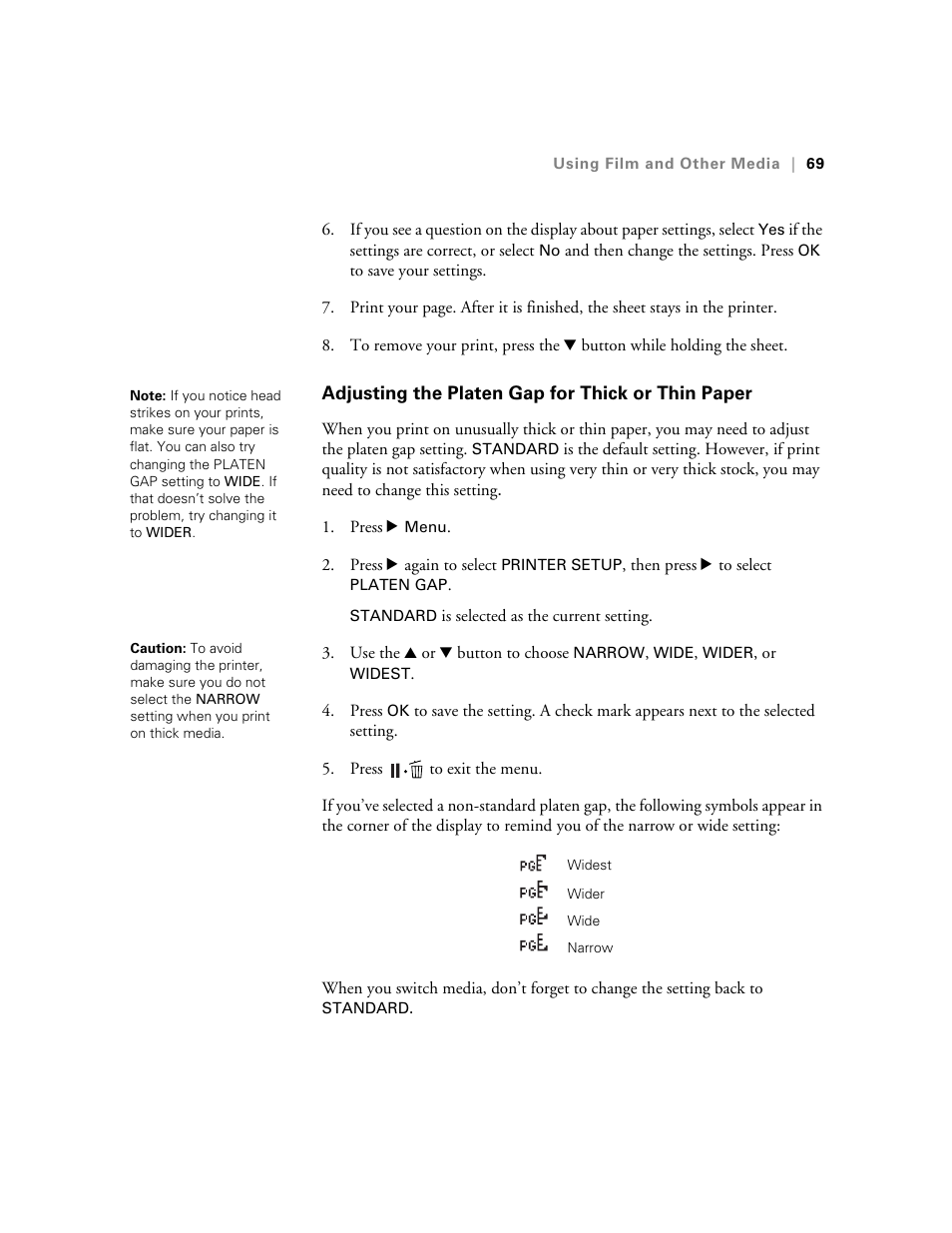 Adjusting the platen gap for thick or thin paper | E-Tech STYLUS Pro WT7900 User Manual | Page 69 / 136