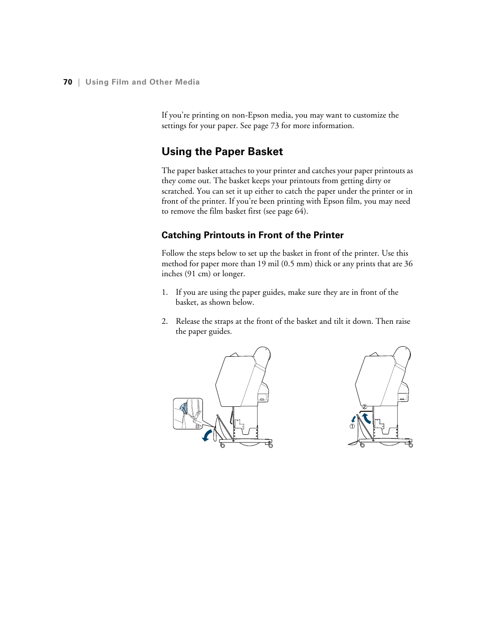 Using the paper basket, Catching printouts in front of the printer | E-Tech STYLUS Pro WT7900 User Manual | Page 70 / 136