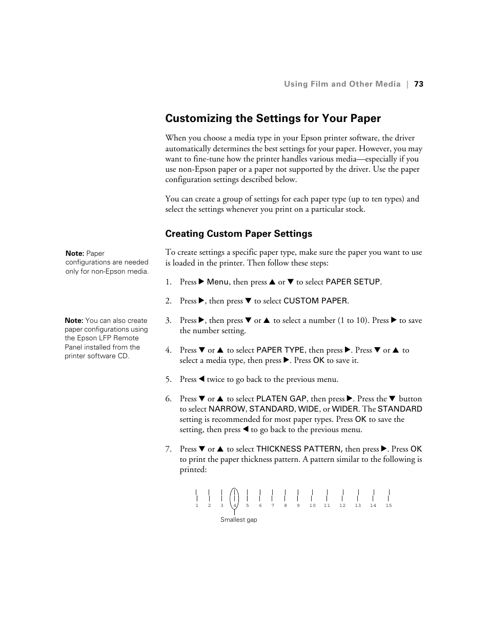 Customizing the settings for your paper, Creating custom paper settings, Customizing paper settings | E-Tech STYLUS Pro WT7900 User Manual | Page 73 / 136