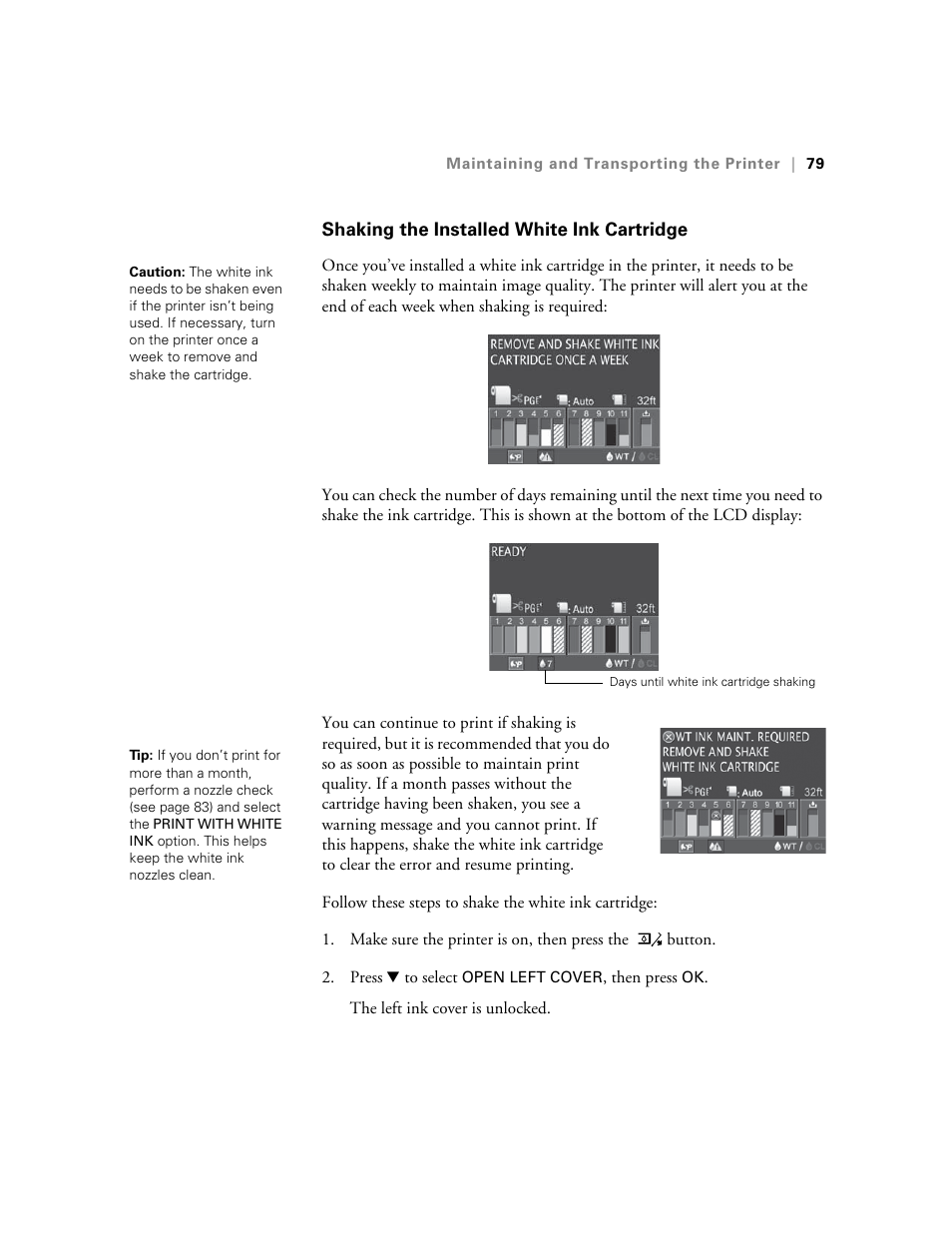 Shaking the installed white ink cartridge | E-Tech STYLUS Pro WT7900 User Manual | Page 79 / 136