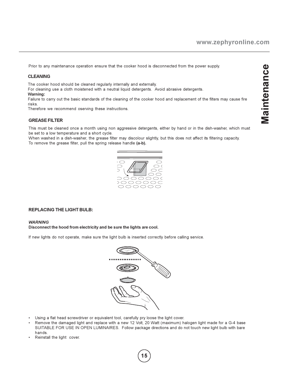 Maintenance | ELICA EAT-E42ASX User Manual | Page 15 / 20