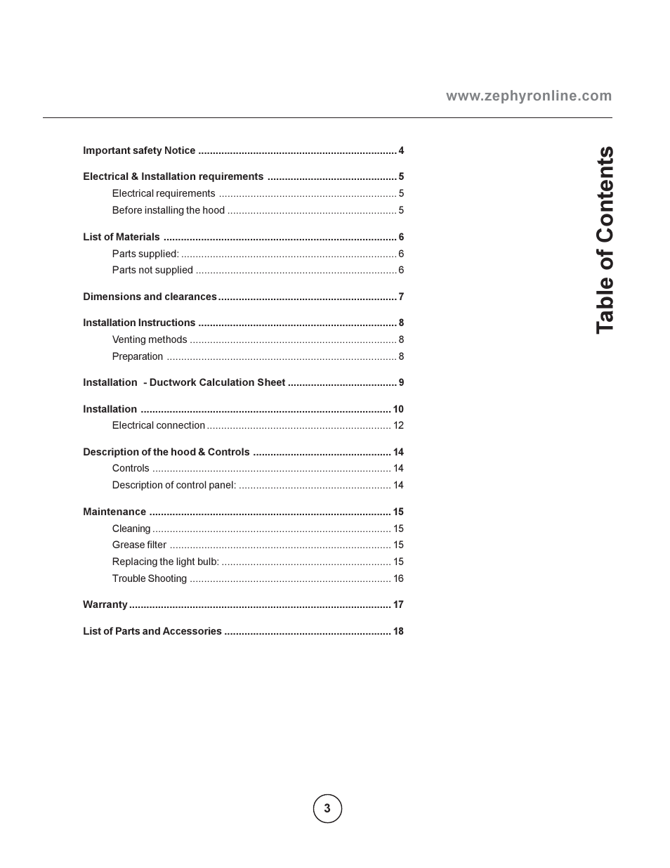 Ta ble of content s | ELICA EAT-E42ASX User Manual | Page 3 / 20