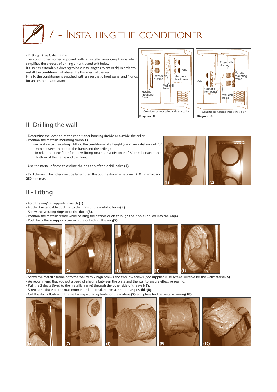 7 - i, Nstalling the conditioner, Ii- drilling the wall | Iii- fitting | Eurocave INOA 50 User Manual | Page 10 / 25