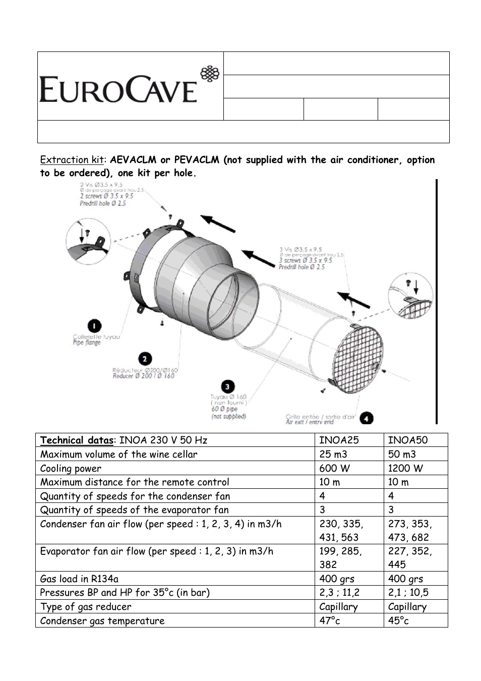 After sales department, Subject: inoa-technical datas and tubing | Eurocave INOA 50 User Manual | Page 13 / 25