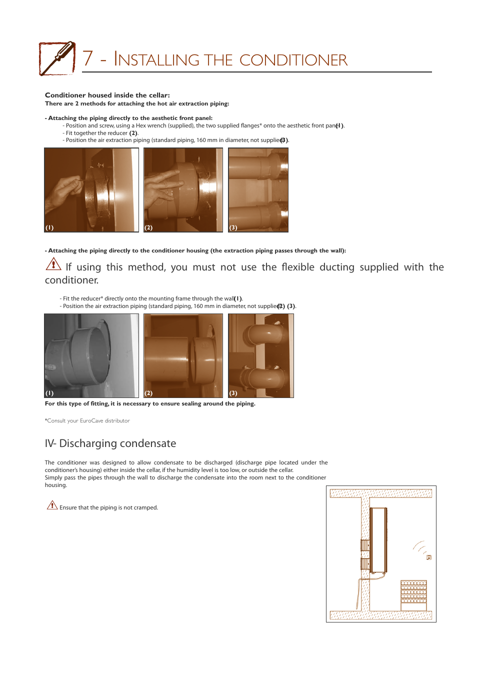 7 - i, Nstalling the conditioner, Iv- discharging condensate | Eurocave INOA 50 User Manual | Page 15 / 25