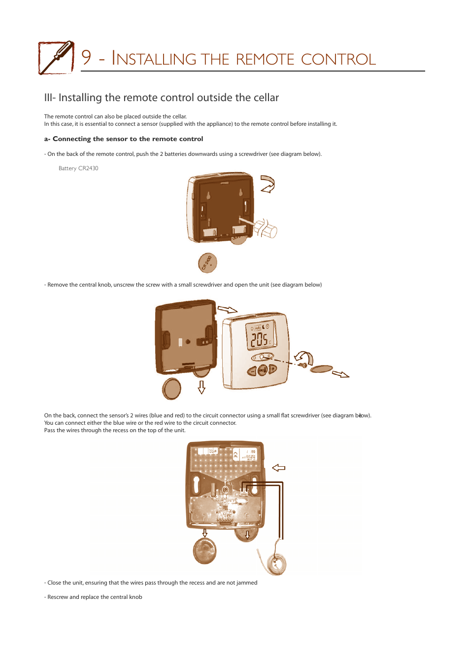 9 - i, Nstalling the remote control | Eurocave INOA 50 User Manual | Page 18 / 25