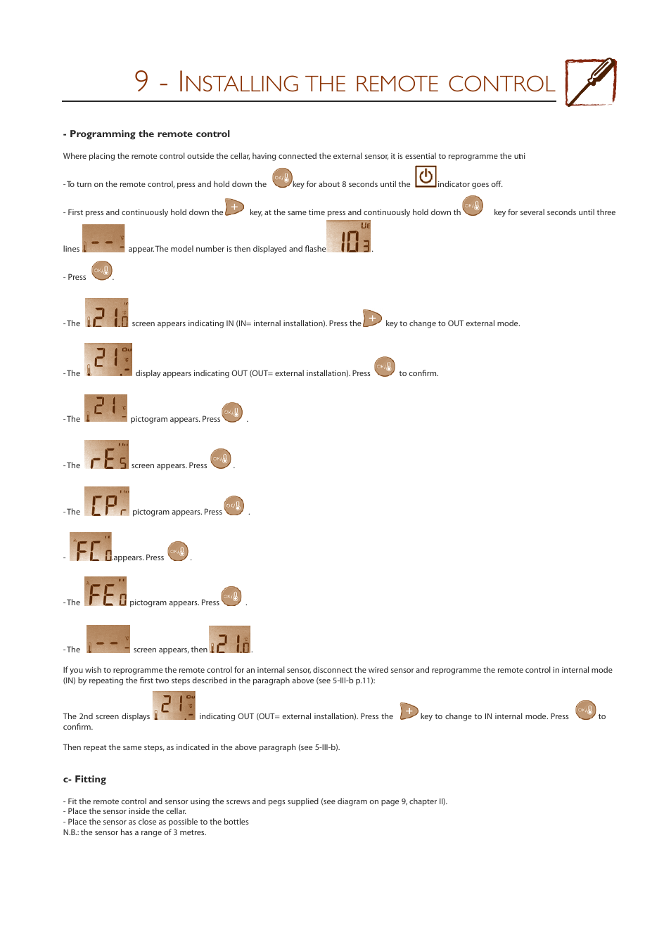 9 - i, Nstalling the remote control | Eurocave INOA 50 User Manual | Page 19 / 25