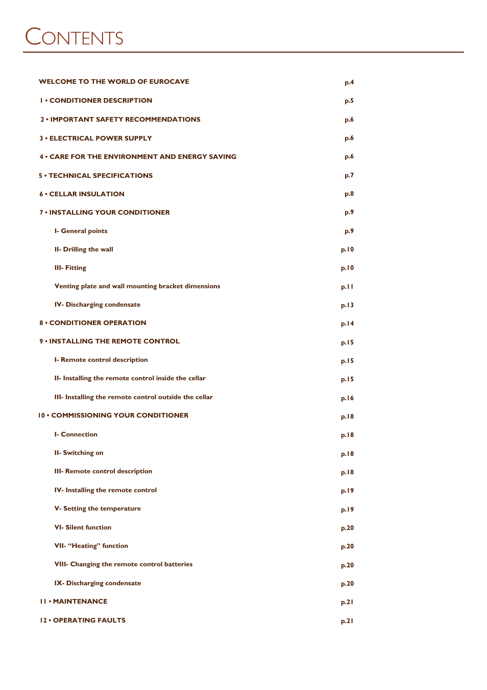 Ontents | Eurocave INOA 50 User Manual | Page 2 / 25