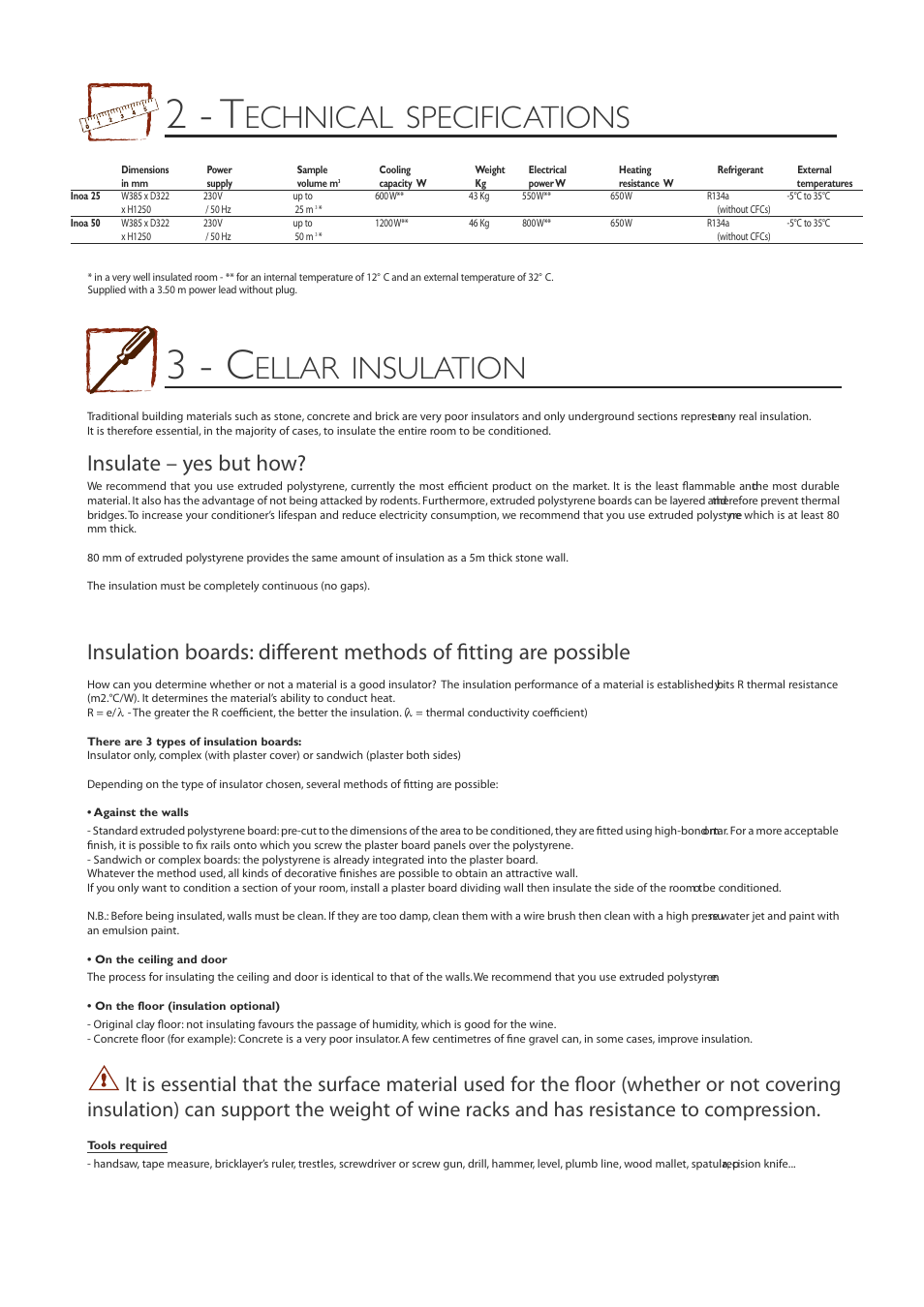 2 - t, 3 - c, Echnical specifications | Ellar insulation, Insulate – yes but how | Eurocave INOA 50 User Manual | Page 8 / 25