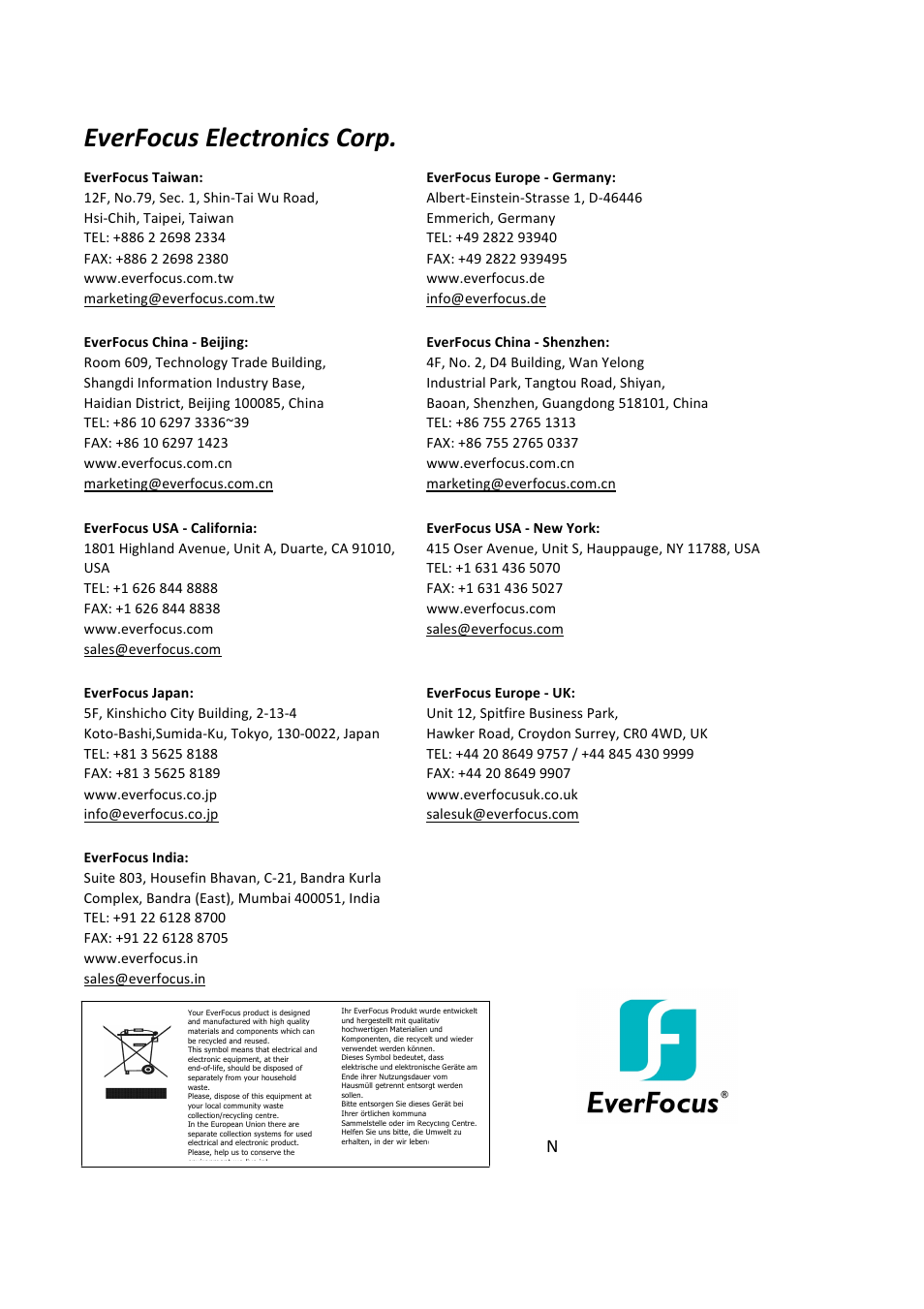 Everfocus electronics corp | EverFocus Mini Box Camera EQH5102 User Manual | Page 18 / 18