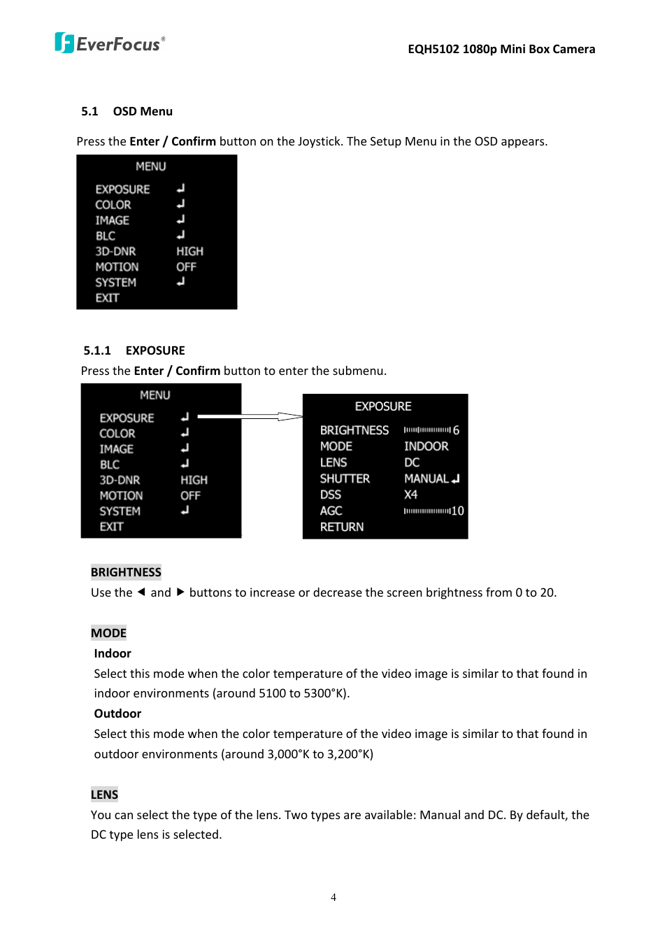 EverFocus Mini Box Camera EQH5102 User Manual | Page 8 / 18