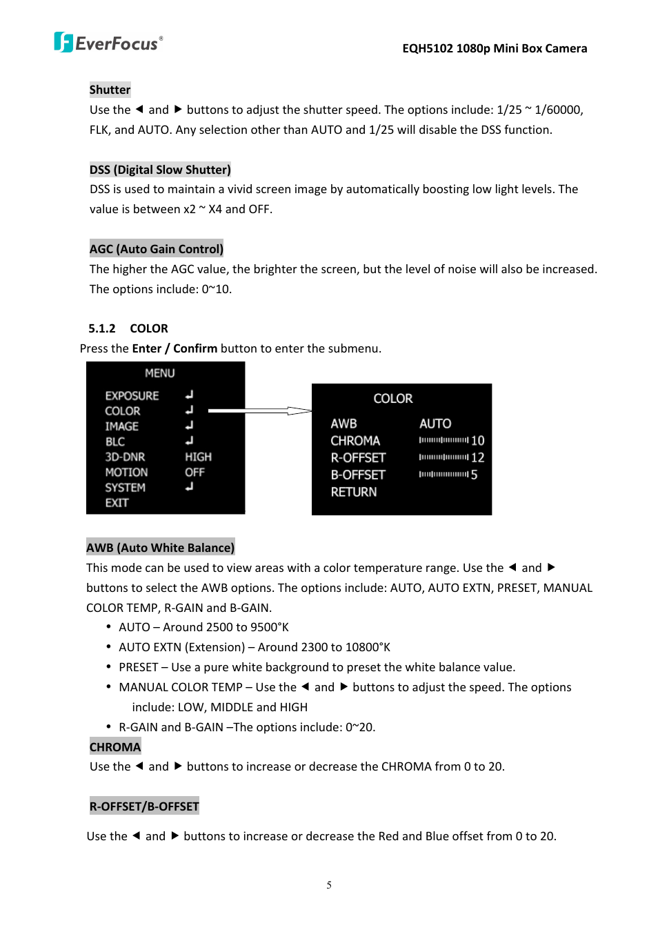 EverFocus Mini Box Camera EQH5102 User Manual | Page 9 / 18